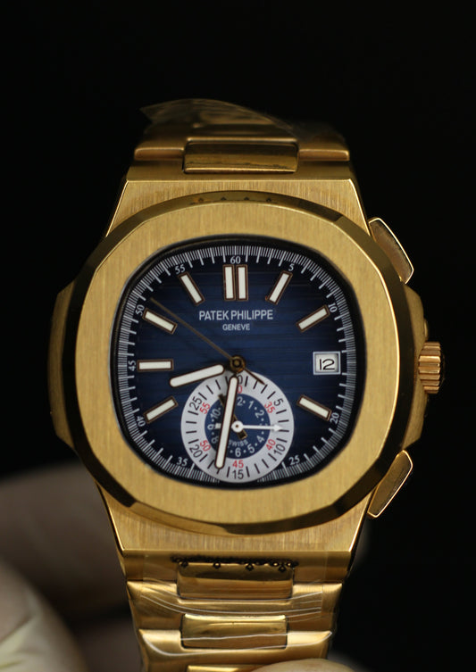 PP | Nautilus | Chrono | Rose Gold | Sunburst blue, horizontally embossed Dial