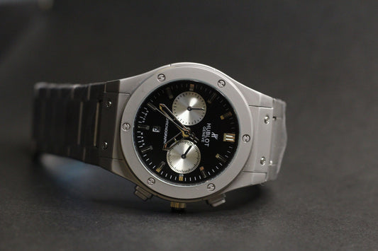 Hublot | Classic Fusion Chronograph | Black sunburst with two rhodium snailed sub-dials