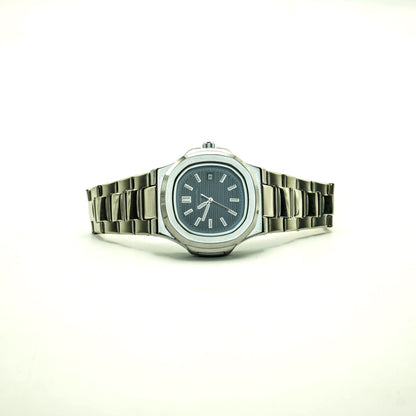 PP | Nautilus | Silver Chain | Sunburst blue, horizontally embossed Dial