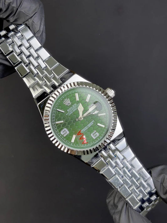 Rolex Watch 2025 Edition - Silver With Green Dial